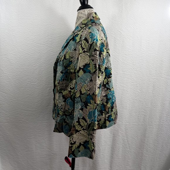 R.Q.T. Blazer Jacket Floral  Linen Rayon Blend 16W Long Sleeve Button Up - Picture 4 of 8
